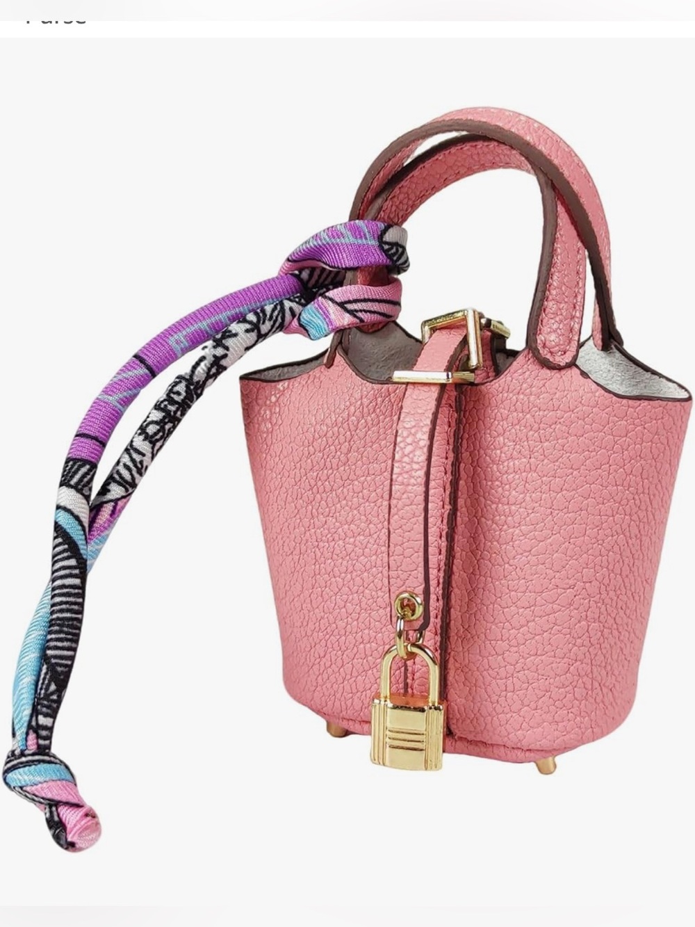 Mini Picotin Pink Rose Bag charm with small twilly